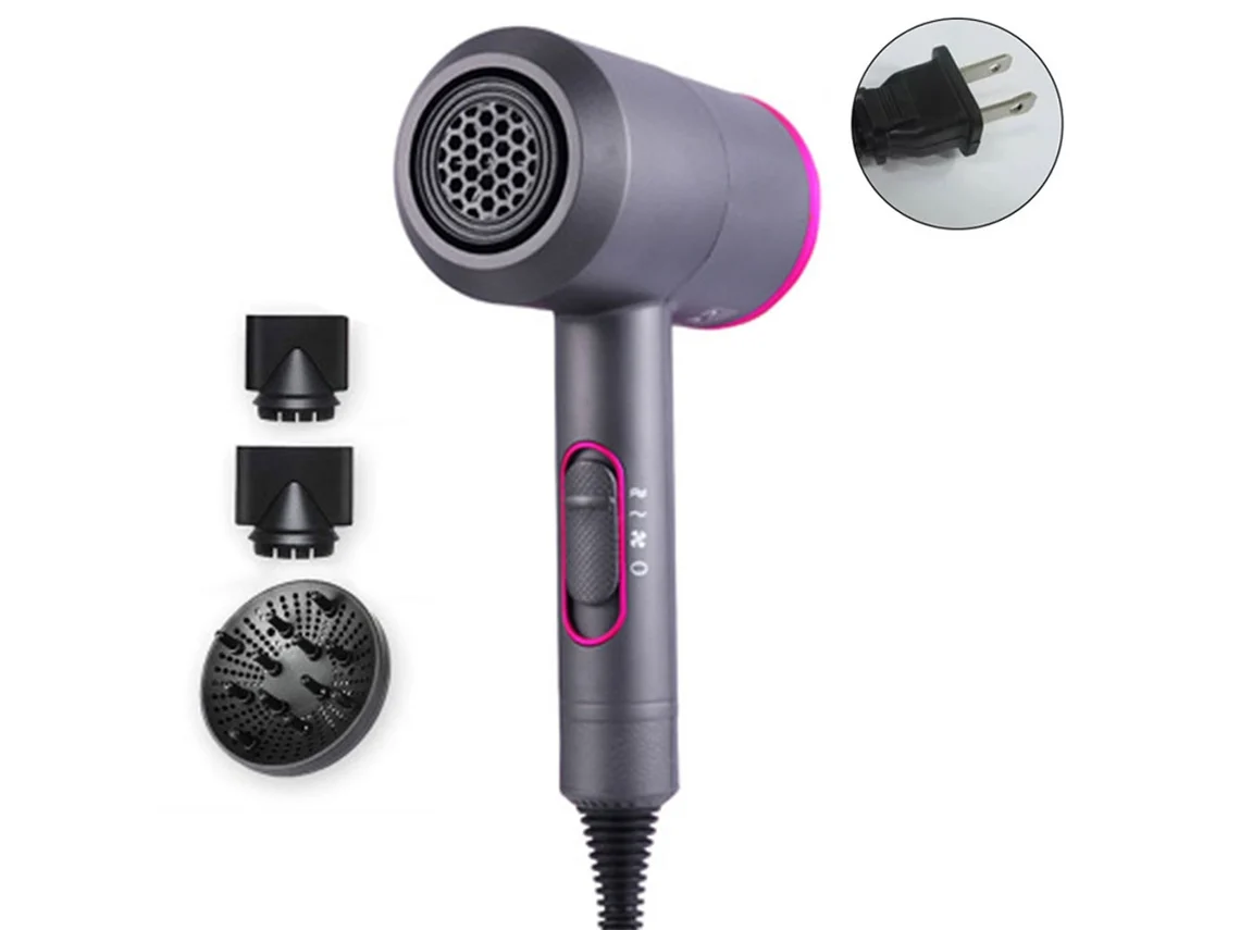 Secador de Cabelo Profissional Secador de Cabelo Iônico com Difusor Secador de Cabelo para Crianças Viagem Casa Dormitório-Ferro Cinza