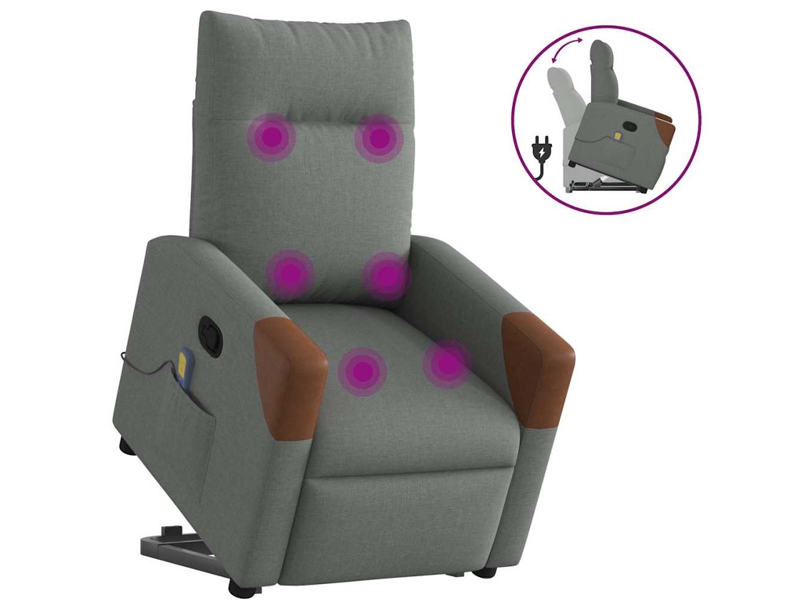 Vidaxl Poltrona Elevatória De Massagens Tecido Cinzento-escuro