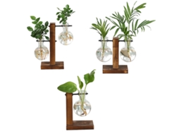 Laxiscreed Vaso De Vidro Com Suporte De Madeira Para Hidroponia E Decoração Moderna