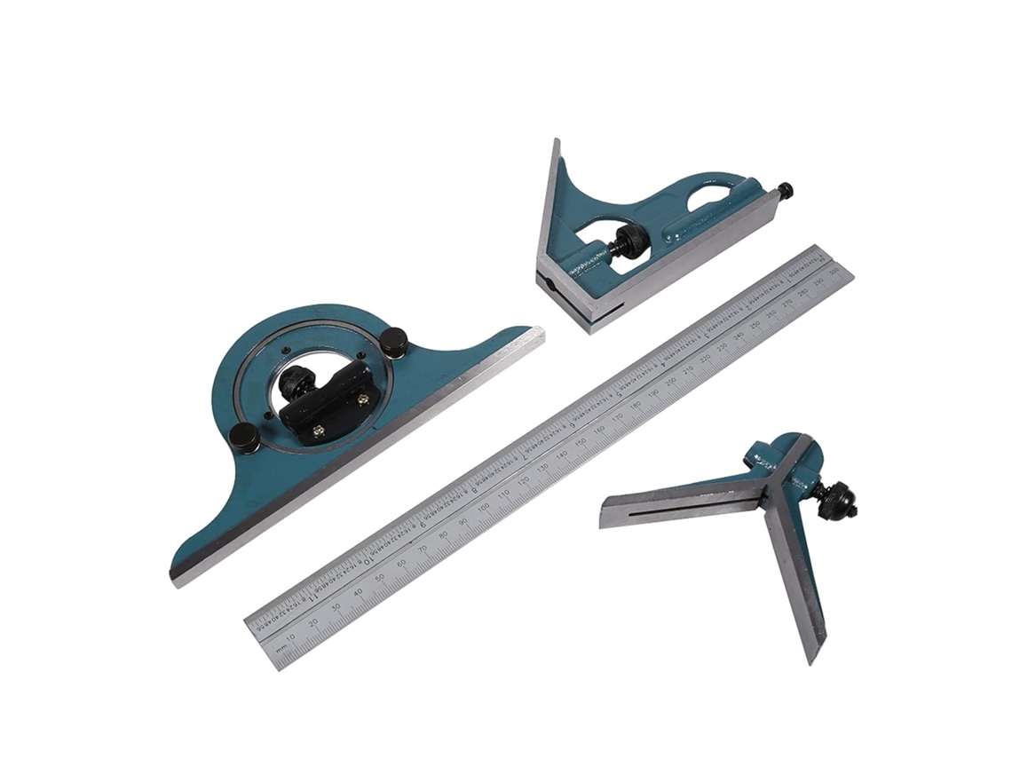 Conjunto De Réguas De Esquadro Com Transferidor E Bisel Universal Em Aço Inoxidável.