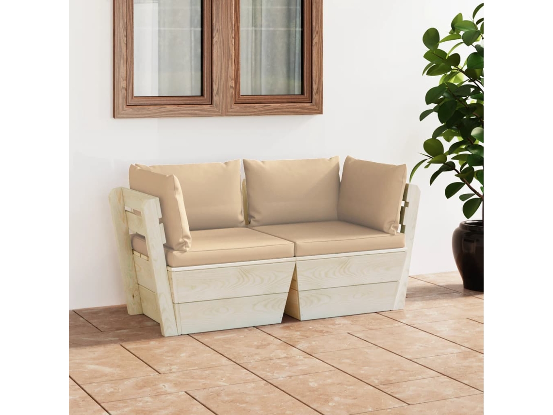 Sofá Paleta 2 Lugares P/ Jardim C/ Almofadões Madeira De Abeto Dkd Home Decor