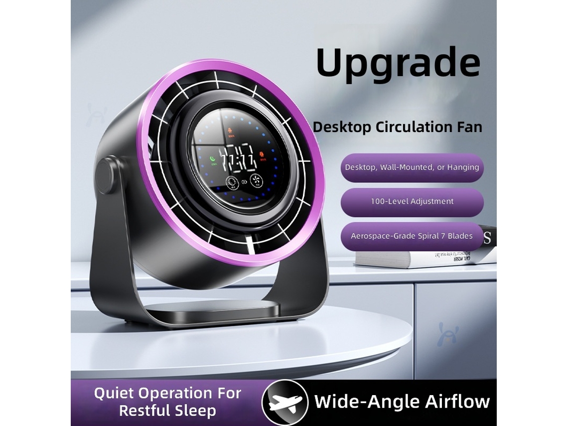 Ventilador de Circulação de Ar Usb Recarregável, Portátil, com Display Digital, para Mesa Ou Parede, Turbina Pequena CHABERLU