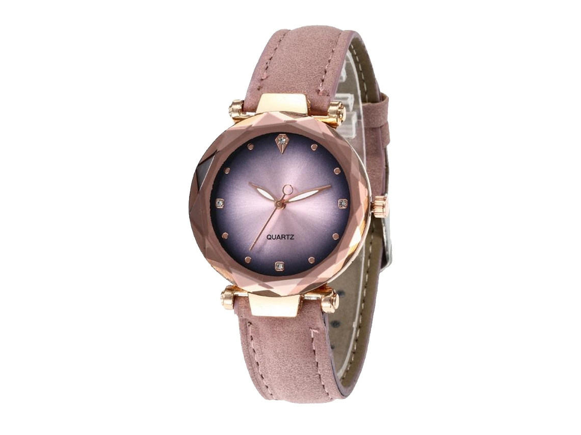 Relógio esportivo de quartzo com pulseira de couro, estilo simples e moderno, rosa.
