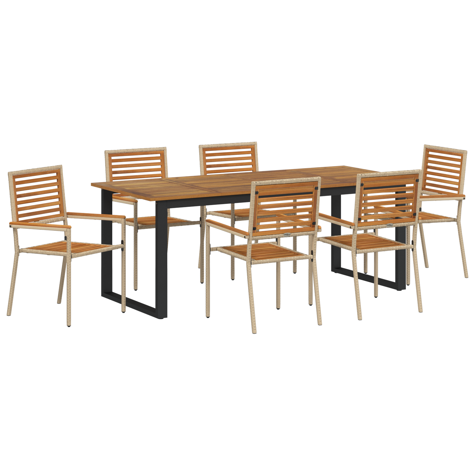 Conjunto 7 Móveis De Jardim Vidaxl Bege Madeira De Acácia Maciça (200 X 90 X 75 Cm)