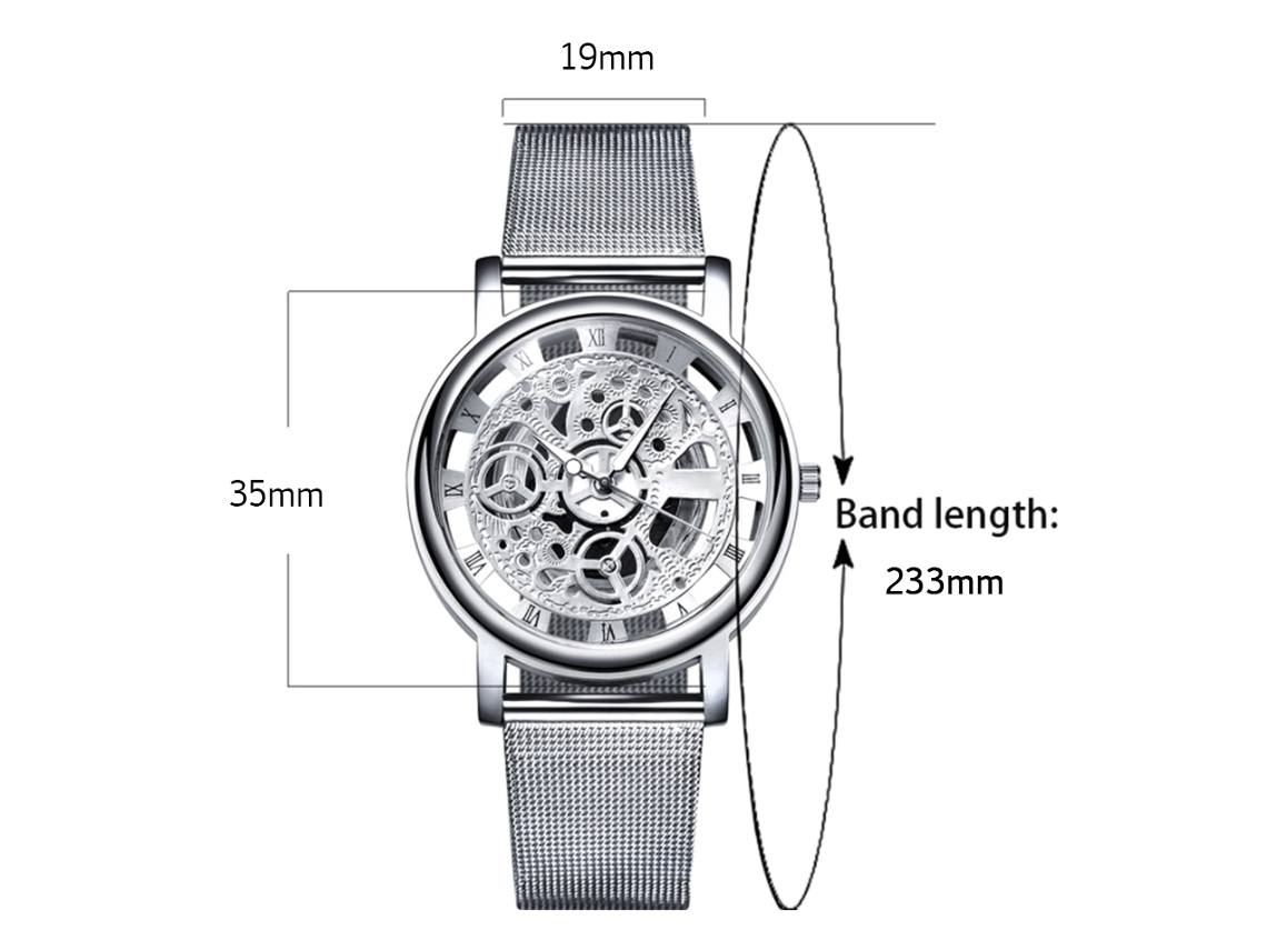 Relógio masculino de moda com pulseira de malha metálica, relógio de quartzo vintage, mostrador redondo.