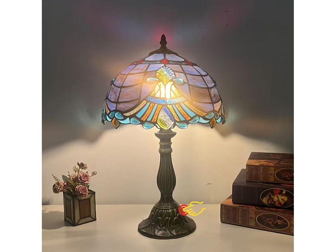 Luminária De Mesa Botowi Tiffany Com Controle Por Toque, Estilo Barroco, 30x30x48 Cm, Em Vidro Colorido, Ideal Para