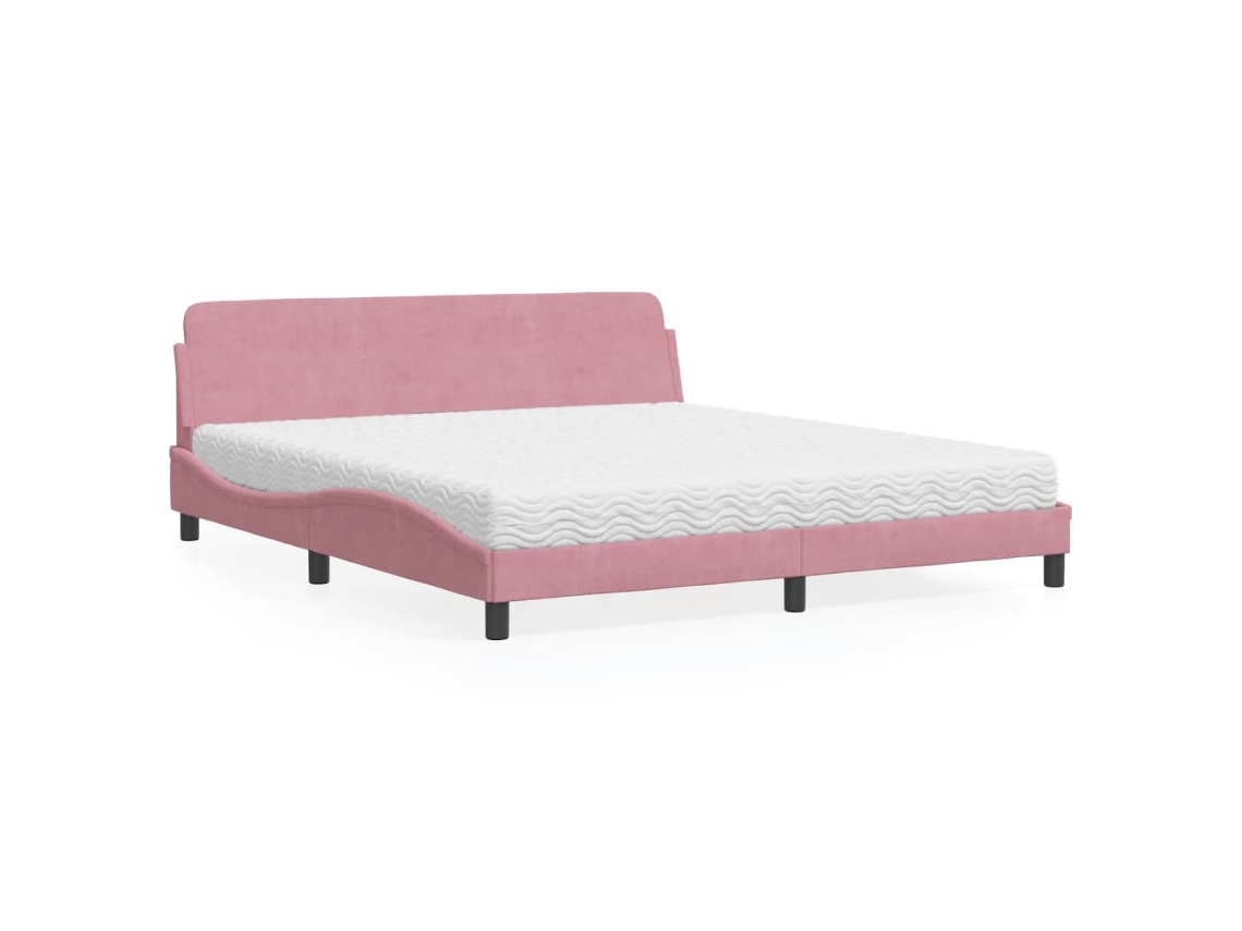 Vidaxl Cama Com Colchão Dover 180x200 Cm Veludo Rosa