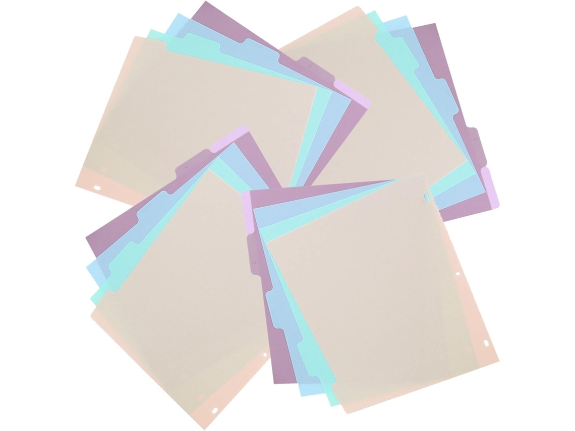 Divisórias Plásticas Para Fichários De 3 Argolas Tamanho A4, Com Abas Verticais, Cores Pastel, 20 Un Gokoco
