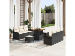 Vidaxl Conjunto De Sofá De Jardim 9 Unid. Preto Vime Pe