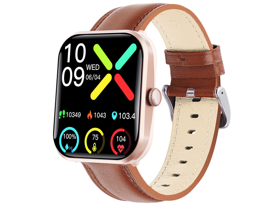 SHAH ARPAN Smart Watch F96 Sos Alarme Freqüência Cardíaca Pressão Arterial Temperatura Chamada Bluetooth Couro Marrom