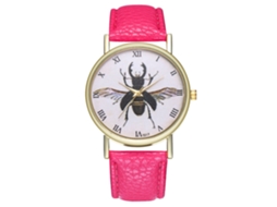Relógio de pulso de quartzo para casal com pulseira de PU, mostrador redondo e design moderno (rosa e vermelho)