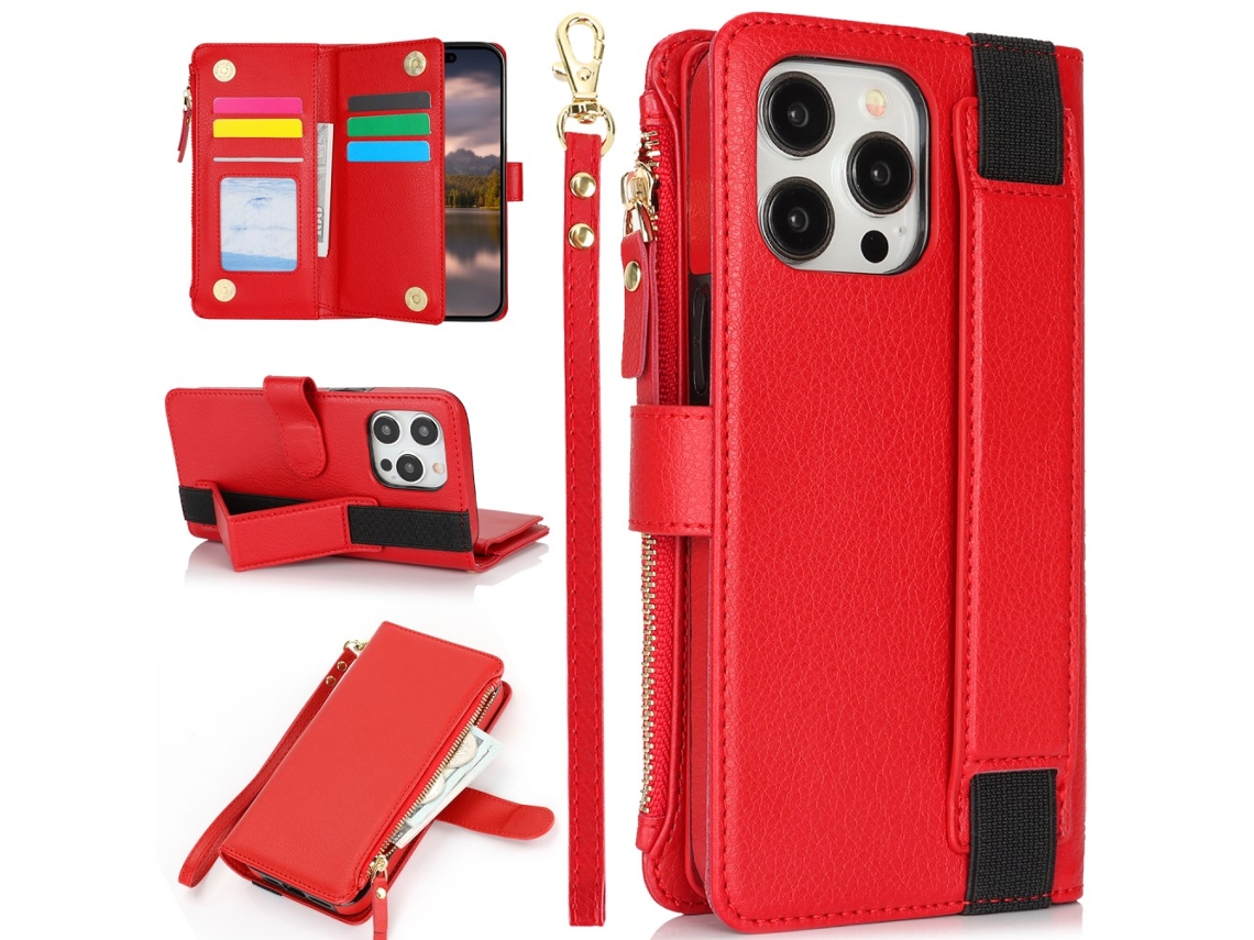 Capa Para Iphone 15 Pro Pele Sintética Vermelho