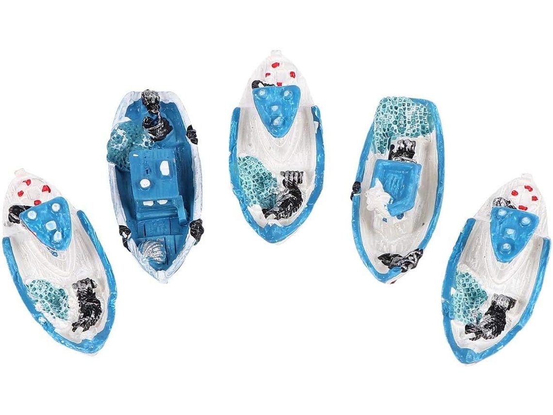 Lote De 5 Decorações Náuticas Miniaturas Em Resina - Bateau Médiranéen - Décoration De Jardin Féerique - Pour