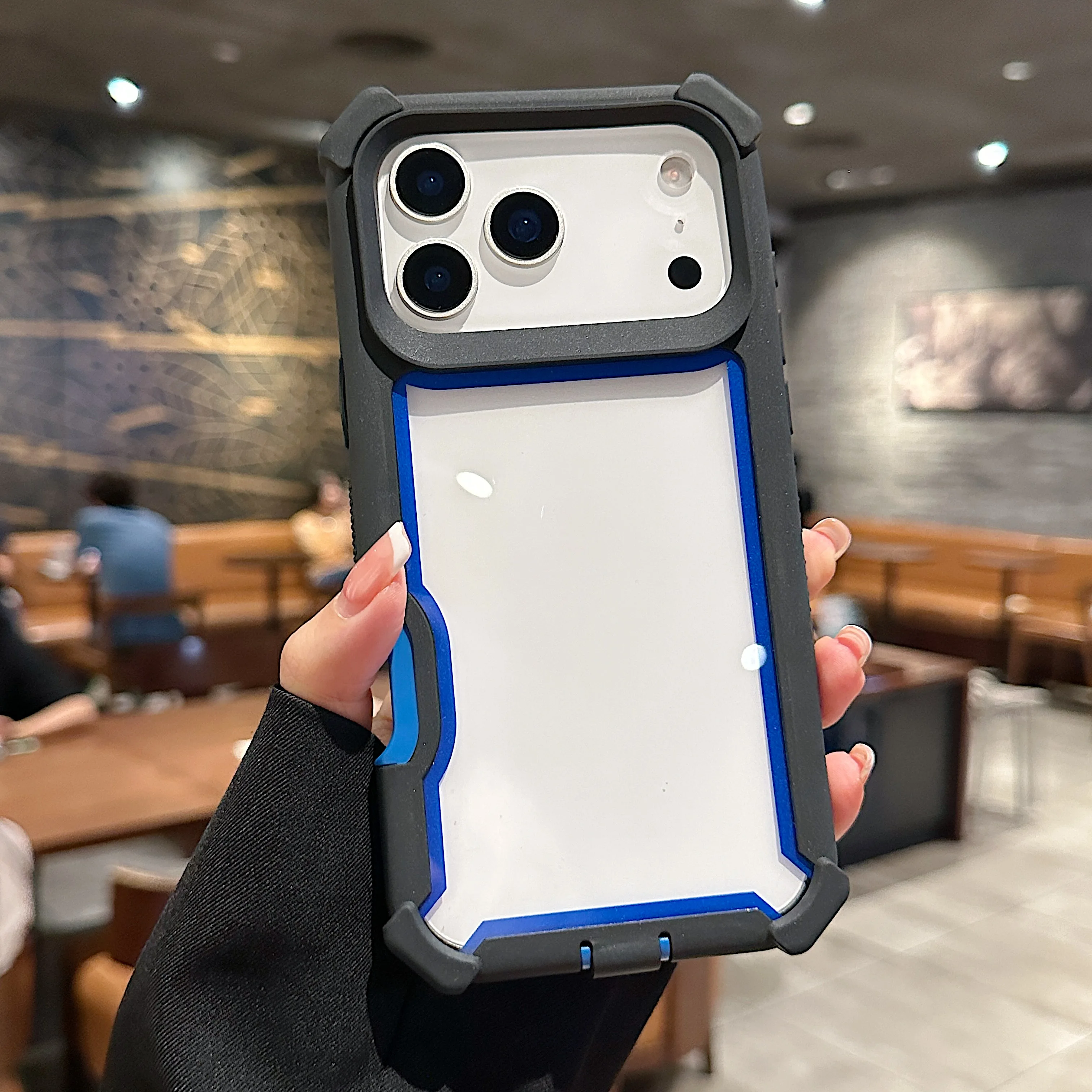 Capa Transparente, Espessa E Resistente A Impactos (preto/azul 14pro) Para Celular, Proteção Contra Quedas.