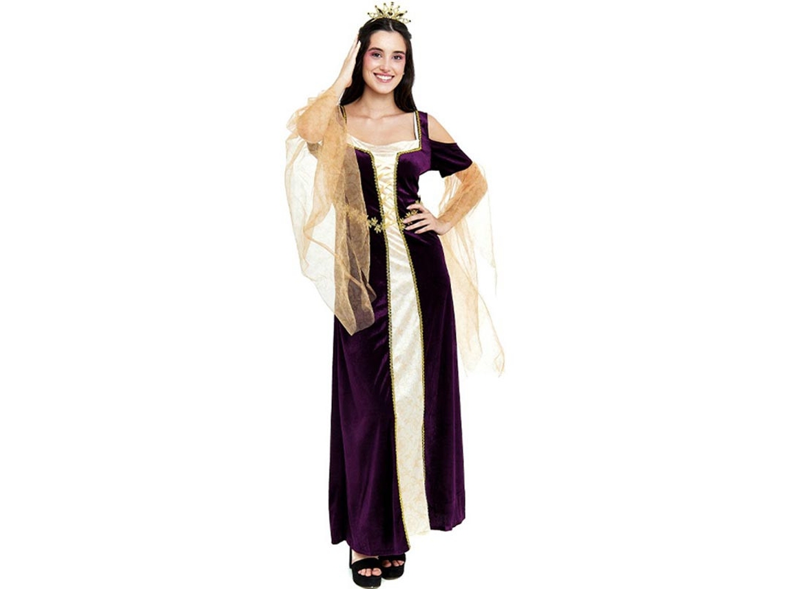 Fantasia de princesa medieval roxa de mangas compridas para mulheres