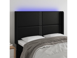 Vidaxl Cabeceira Cama C/ Led Couro Artificial 147x16x118/128 Cm Preto