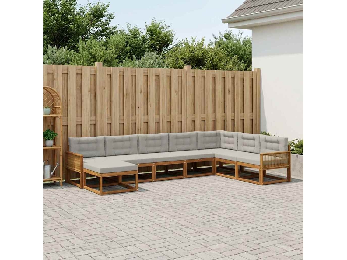 Vidaxl Conjunto De Sofás Para Exterior 8 Pcs Natural E Cinzento-claro