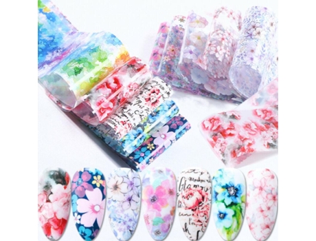 10pcs Holográfico Flor Nail Foils Decalque Nail Art Transfer Adesivos Decoração Art Lalic