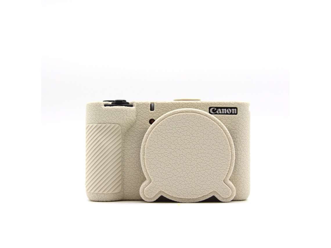 Capa Protetora Silicone HEXINYIGJLY para Canon Powershot V1antirriscos, Acesso Tripé, Tampa de Lente Bege