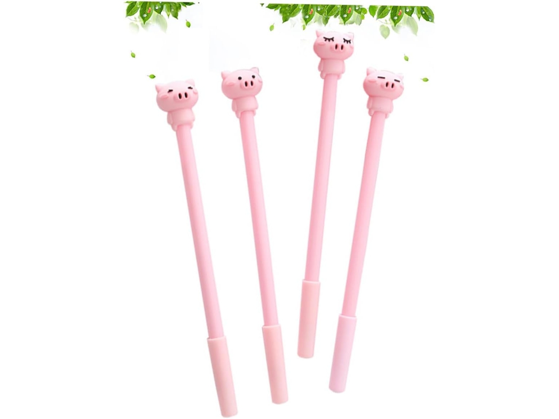 Conjunto De 16 Canetas Em Gel Magiclulu Com Estampa Porco, Pretas,