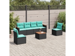 Vidaxl Conjunto De Sofá De Jardim Com 7 Peças E Almofadas Em Rattan Sintético Preto