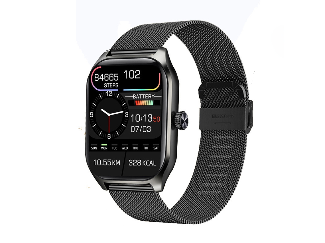 Smart Watch SHAH ARPAN Lx306 Bluetooth Call Health Monitor Pulseira de Malha Preta