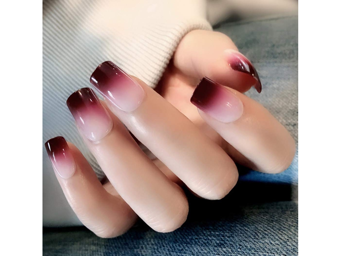 Conjunto de 24 Peças de Tips com Gradiente Roxo e Vermelho Modelo Médio AURUM