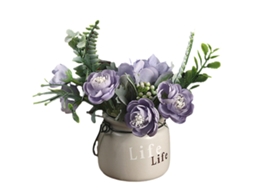 Conjunto de Flores Artificiais com Pequeno Vaso de Cerâmica Buquê de Rosas e Hortênsias NEVEANCE