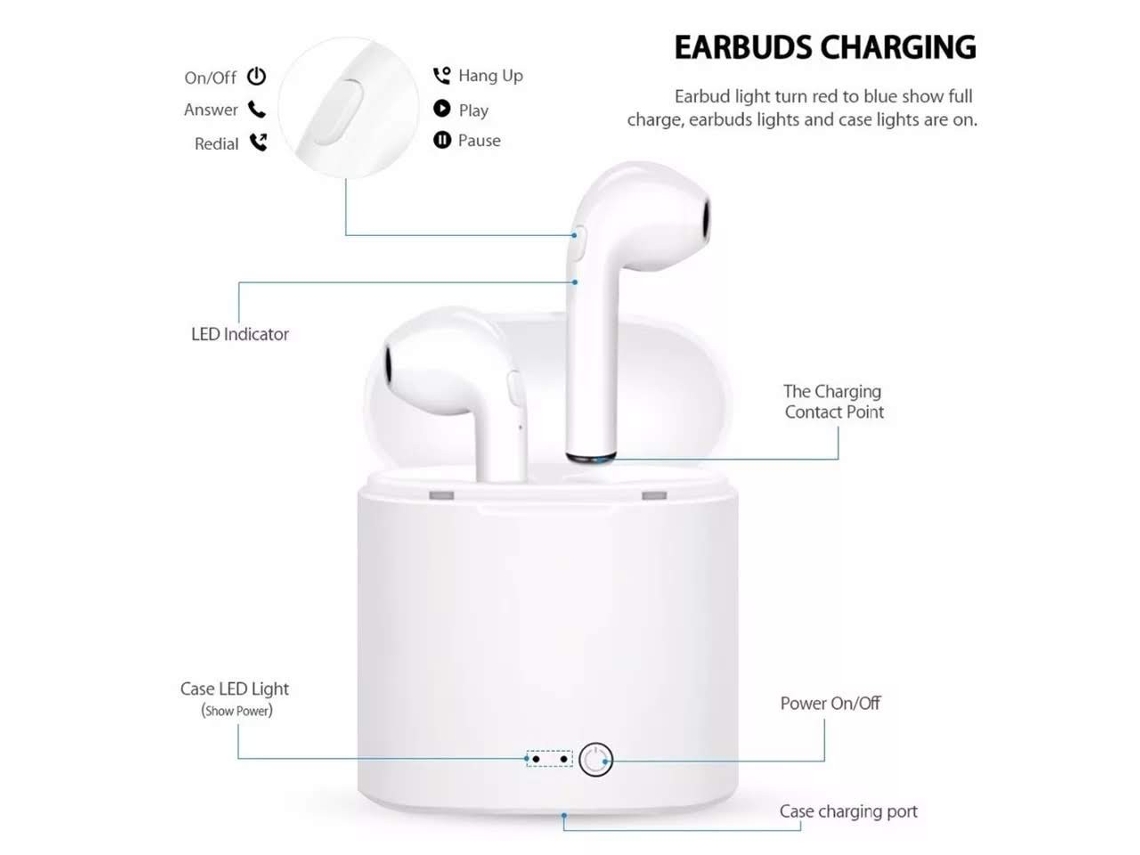 Auriculares Bluetooth Goeik Caixa I7WS Apple In Ear Microfone
