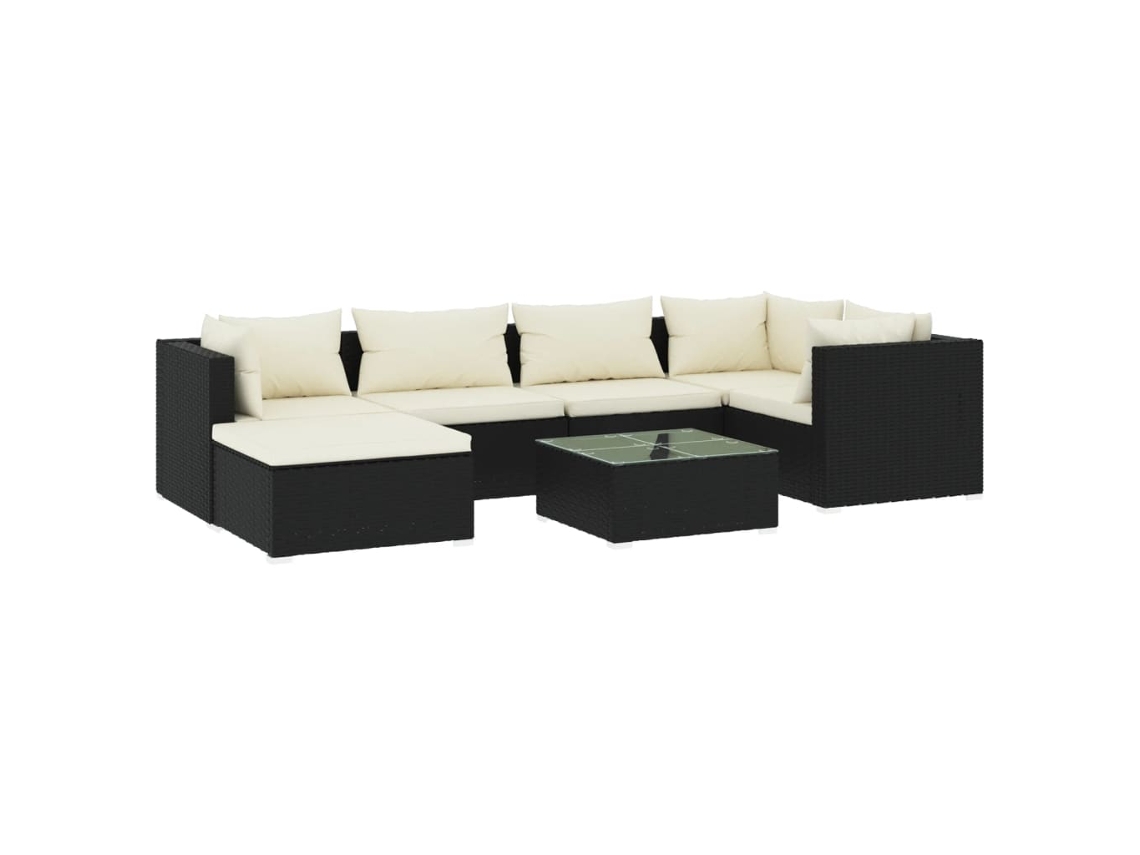 MAISON EXCLUSIVE Conjunto Lounge de Jardim 7 Pcs com Almofadões Vime Pe Preto