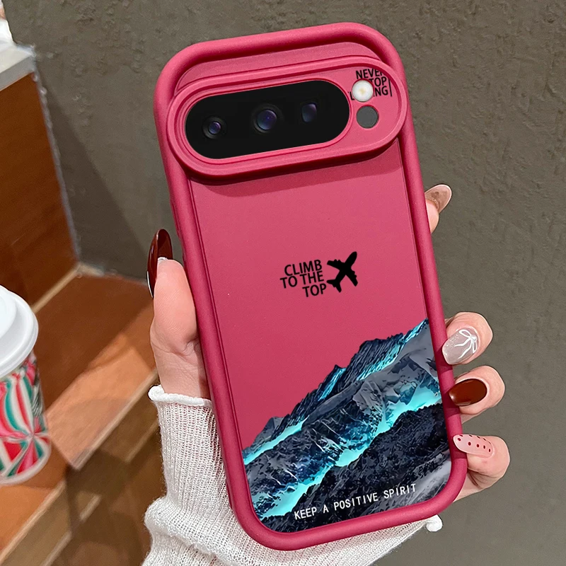 Capa Para Celular Google Pixel 9 Pro Xl Com Estampa De Avião E Montanha Nevada (bordô), Em Tpu Resistente A Impactos.