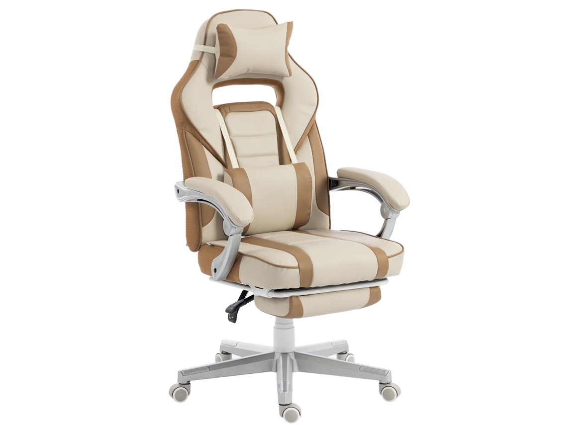 Cadeira Gaming Creme Reclinável Pés Retrátil Lombar Almofada Cabeça Removível Altura Regulável ZIWEI STORE