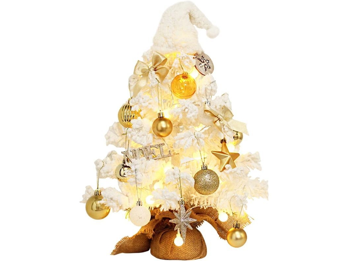 árvore de Natal Mini de 50cm com Luzes, Flocada, Mesa, Pré iluminada