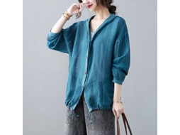 Chaqueta De Algodón Y Lino Retro Delgada De Verano Para Mujer Blusa Suelta Protectora Solar Azul Claro L Azul