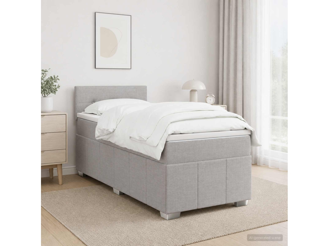 Vidaxl Cama Box Spring Com Colchão Cinzento-claro 90 X 200 Cm Tecido