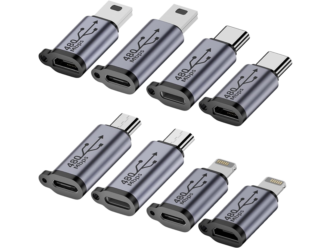 Adaptador Usb C Para Micro Usb, Conversor Tipo C/micro Usb Fêmea Para Lightning Macho, Cabo De Extensão Micro Usb Para Usb C Brilvibera (pacote Com 8)