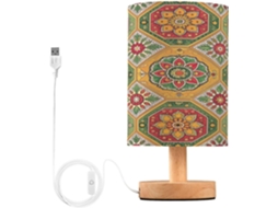 Abajur De Cabeceira Com Estampa Étnica Para Quarto, Portas De Carregegamento Usb C, Luminária De Mesa Cabeceira, Luminária