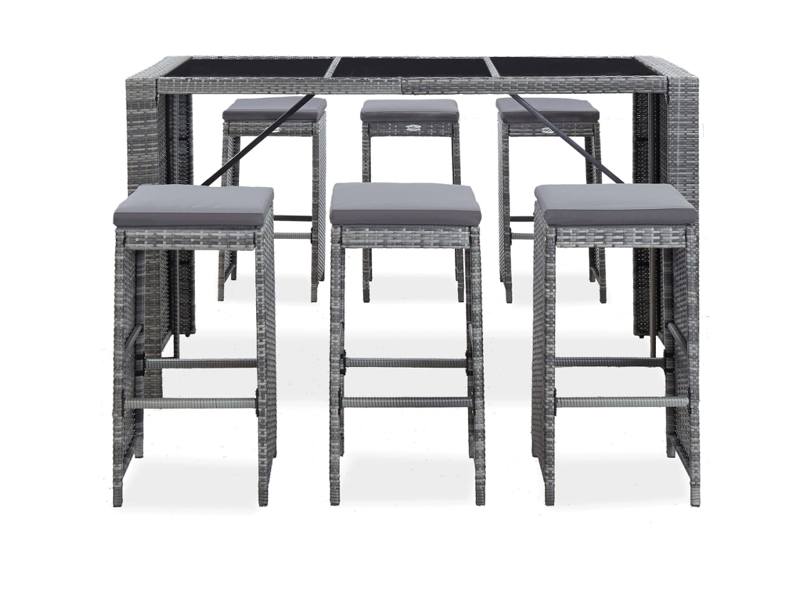 Conjunto de 7 Bar Jardim com Almofadões Vime Pe Cinzento MAISON EXCLUSIVE (7x7x7 cm)