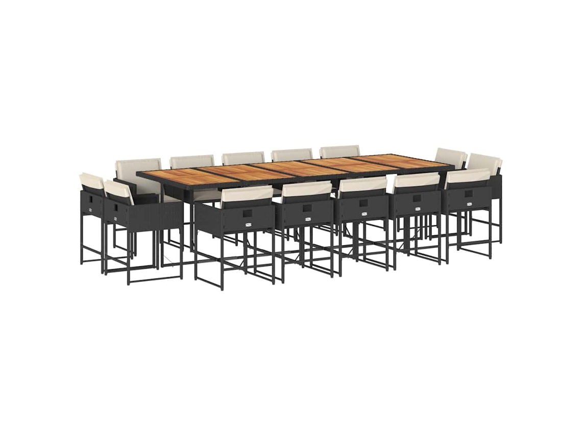 Conjunto de Jantar 15 Pcs para Jardim com Almofadões Vime Pe Preto MAISON EXCLUSIVE (15 pcs)