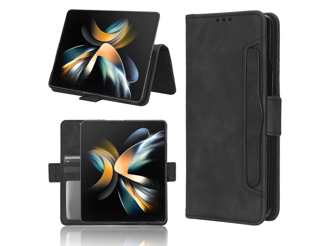 Capa De Couro Com Textura De Bezerro E Toque Suave Para Samsung Galaxy Z Fold4 5g, Com Compartimentos Para Cartões.