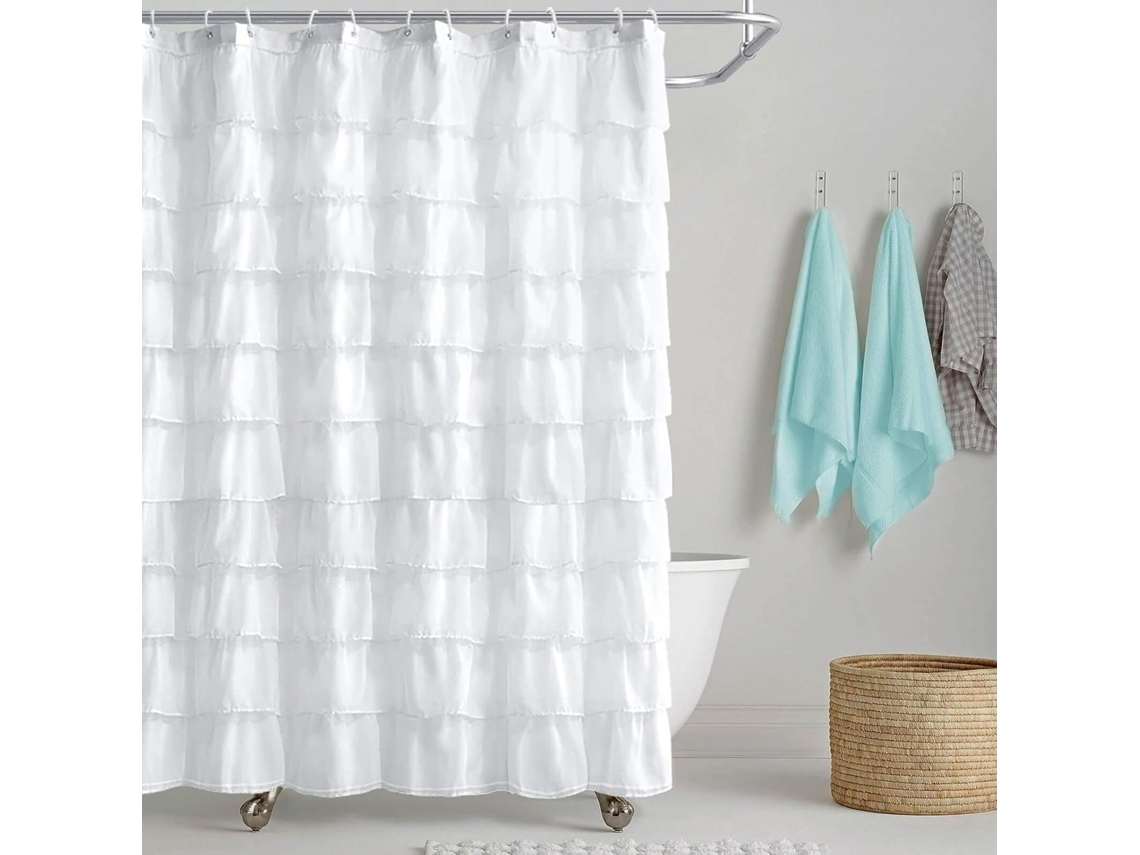 Cortina De Chuveiro Branca Com Babados Em Estilo Country, Tecido Transparente Para Banheiro, 72 Polegadas Jortmrd