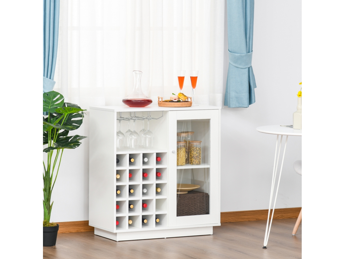 Armário Para Vinhos Branco Com Suporte Para Taças, 80x36x85 Cm, Capacidade Para 20 Garrafas