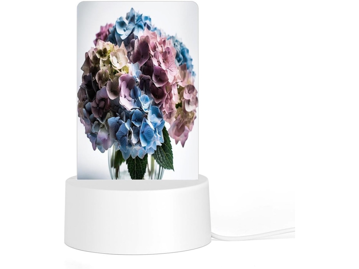 Luminária Noturna Led Acrílica Plug And Play Com Base Plástica De Encaixe, Design De Flor Hortênsia Em Vaso, Brilho