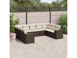 Vidaxl 9 Pcs Conjunto Sofás P/ Jardim C/ Almofadões Vime Pe Castanho