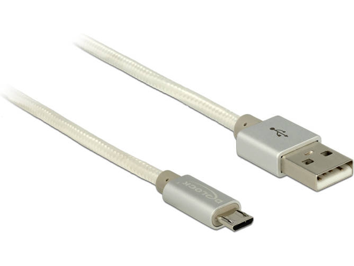 Cabo de Dados DELOCK (USB A - Micro USB B - 1 m - Branco)