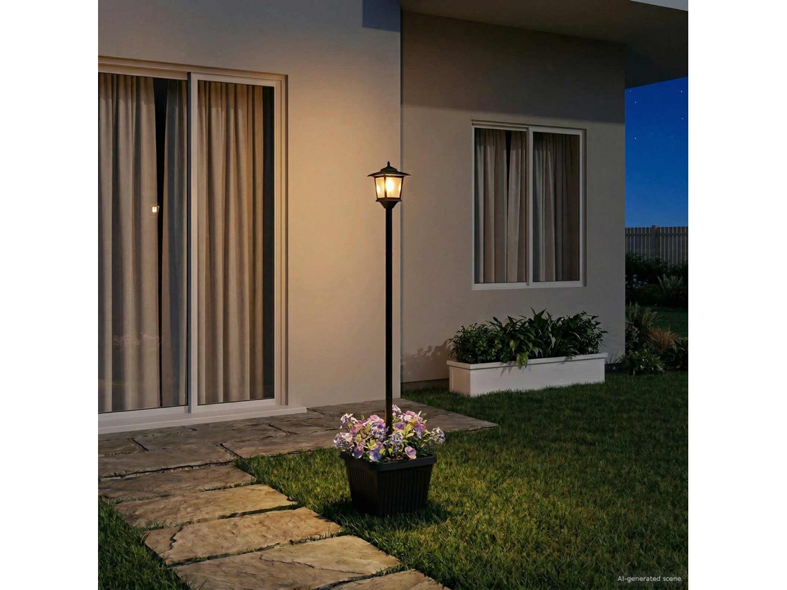 Vidaxl Poste De Lanterna Solar Com Vaso Preto 32 X 32 X 158 Cm