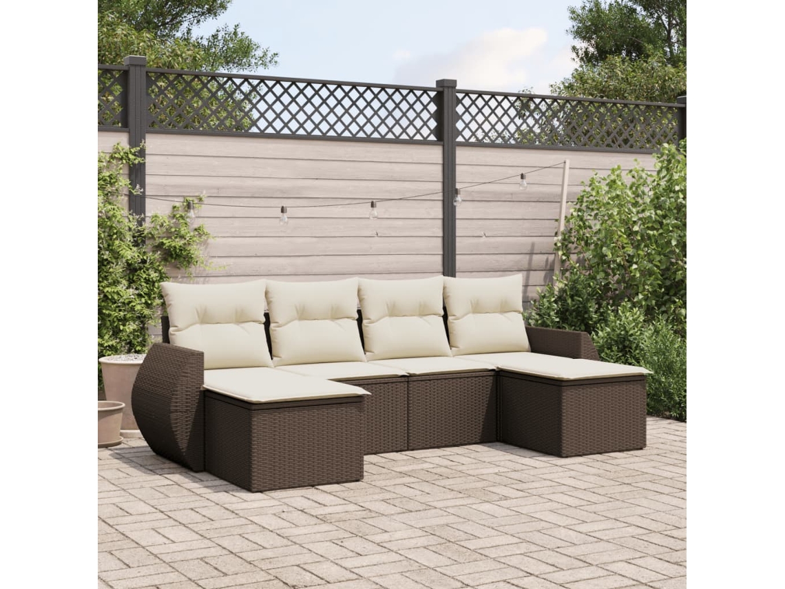 Vidaxl 6 Pcs Conjunto De Sofás Jardim C/ Almofadões Vime Pe Castanho
