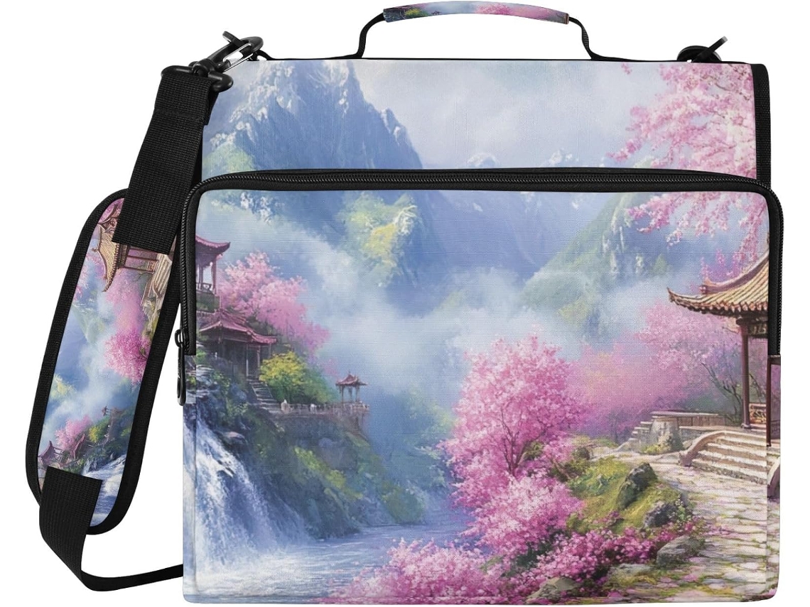 Organizador De Bolsa Com Zíper, Estampa De Cachoeira Na Montanha Oriental, 3 Suportes Argolas E Bolsos Resistentes