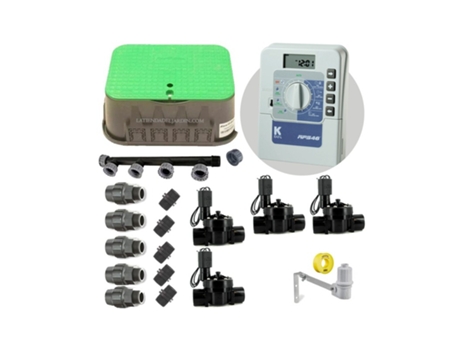 Kit de irrigação automática profissional Krain com 4 zonas 24V para tubo de chuva K de 32 mm