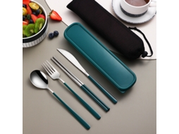 Conjunto de Talheres Portátil em Aço Inoxidável 304 , Incluindo Faca, Garfo, Colher e Caixa de Armazenamento. MDUG (verde e Prata)